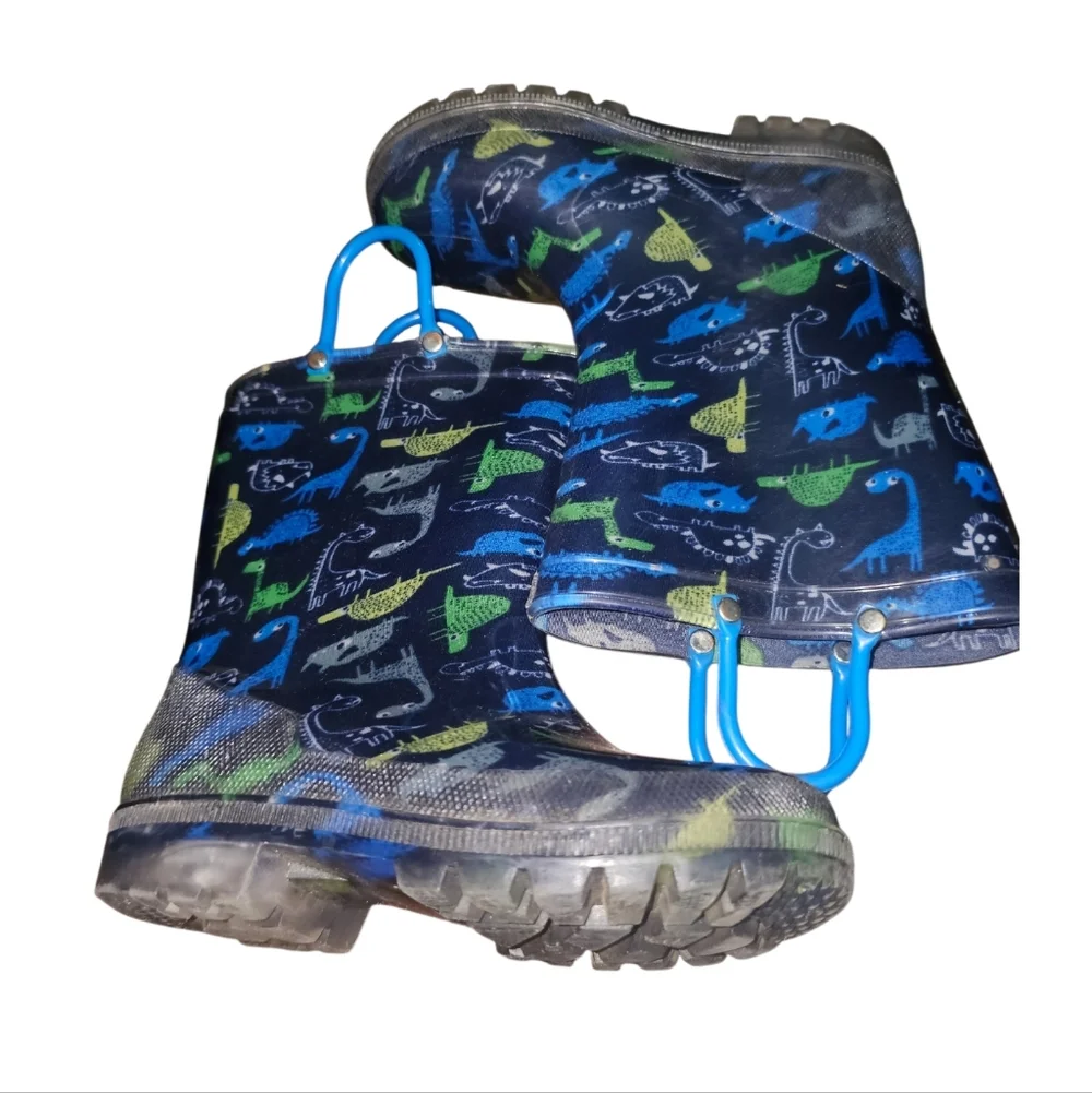 Kids Dinosaur Print Rain Boots - Blue and Green